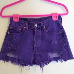 Vintage Levi 501 Purple Distressed ButtonFly Short